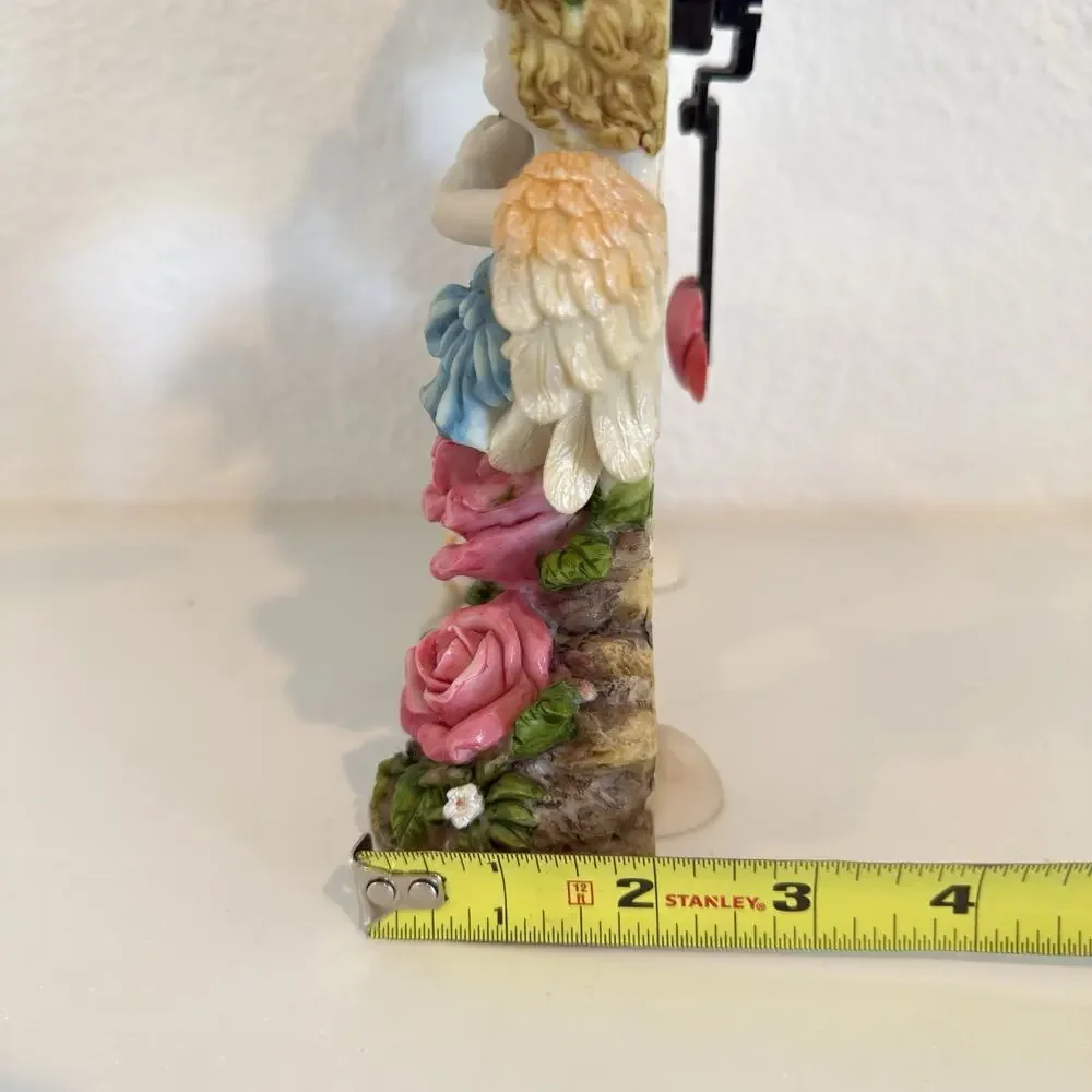 Vintage Large Cherub Angel Pendulum Quartz Clock Roses Heart 12” Decor WORKING